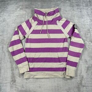 Roxy Sweater Womens Small Purple Striped Cowl Funnel Neck Pullover Y2K Surf
